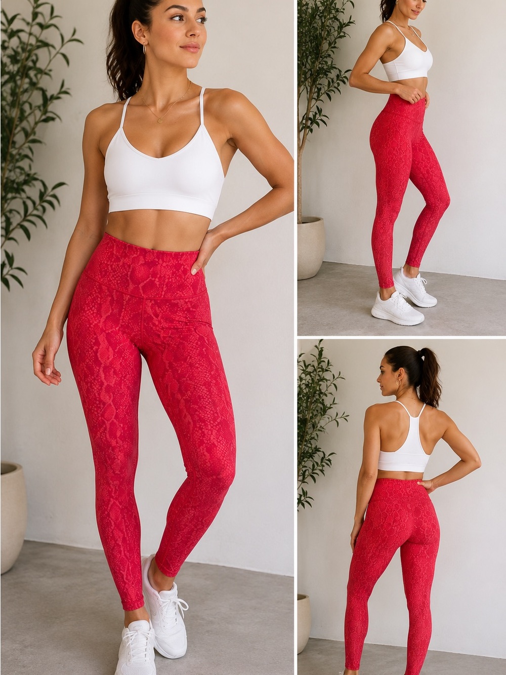 CRZ YOGA Women’s Athletic Leggings Pink Snake Print Stretch Activewear Size M